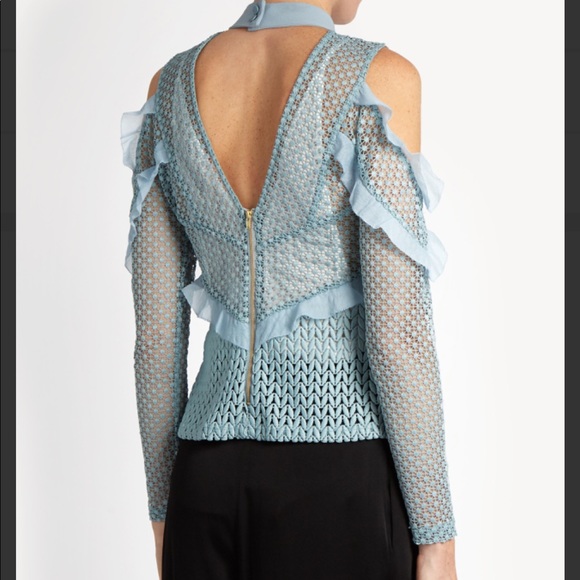 Self Portrait Blue Purl Knit Lace Cut-Out - Picture 3 of 4